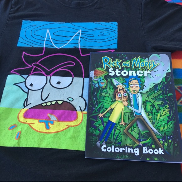 Rick and Morty Graphic Tshirt Size L+ RICK AND MORTY STONER COLORING BOOK - Picture 1 of 16